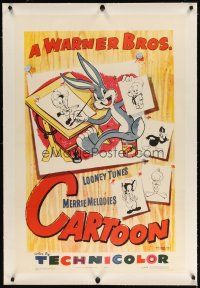 7e325 WARNER BROS CARTOON linen 1sh '52 Bugs Bunny, Daffy Duck, Porky Pig, Elmer Fudd & more!
