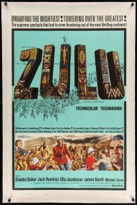 7e329 ZULU linen 1sh '64 Stanley Baker & Michael Caine English classic, dwarfing the mightiest!