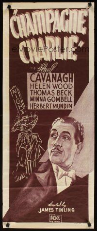 7f185 CHAMPAGNE CHARLIE long Aust daybill '36 cool art of Paul Cavanagh in title role!