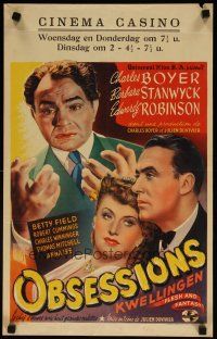 7f411 FLESH & FANTASY map back Belgian '46 art of Edward G. Robinson, Barbara Stanwyck!