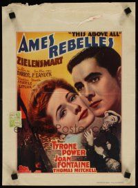 7f410 THIS ABOVE ALL map back Belgian 12x17 '47 romantic close up of Tyrone Power & Joan Fontaine!