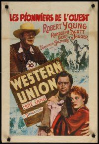 7f413 WESTERN UNION map back Belgian '40s Zane Grey, Fritz Lang, Robert Young, Randolph Scott!