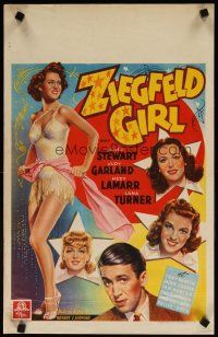 7f414 ZIEGFELD GIRL map back Belgian '40s art of Stewart, Garland, Lamarr, Turner & sexy dancer!