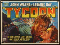 7f240 TYCOON British quad '47 great close up artwork of John Wayne & Laraine Day + crashing train!