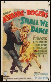 7f160 SHALL WE DANCE Canadian 1sh R40s art of Astaire & Ginger Rogers dancing on rollerskates!