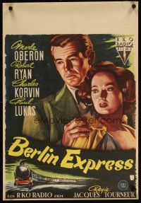 7f166 BERLIN EXPRESS Dutch '48 art of Merle Oberon & Robert Ryan, directed by Jacques Tourneur!