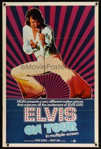 7f023 ELVIS ON TOUR int'l 1sh '72 classic artwork of Elvis Presley singing into microphone!