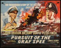 7f242 PURSUIT OF THE GRAF SPEE English 1/2sh '57 Powell & Pressburger's Battle of the River Plate!