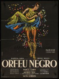 7f207 BLACK ORPHEUS French 23x32 '59 Marcel Camus' Orfeu Negro, best art by Georges Allard!