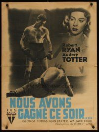 7f215 SET-UP French 23x32 '49 great image of boxer Robert Ryan fighting in the ring, Robert Wise!