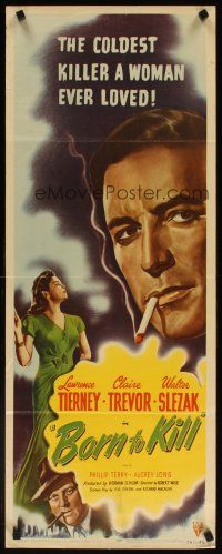 7f115 BORN TO KILL insert '46 classic noir art of smoking Lawrence Tierney & sexy Claire Trevor!