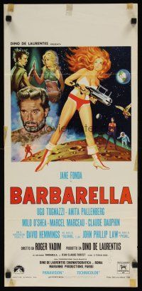 7f267 BARBARELLA Italian locandina '68 sexiest sci-fi art of Jane Fonda by Antonio Mos, Vadim!