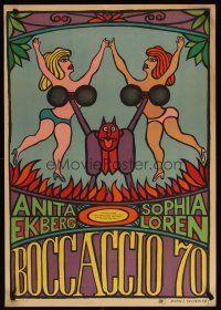 7f309 BOCCACCIO '70 Polish 23x33 '66 Sophia Loren, Anita Ekberg, wacky Krajewski artwork!