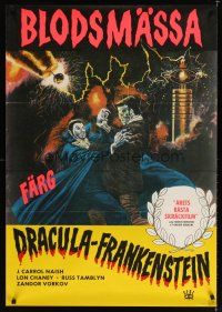 7f196 DRACULA VS. FRANKENSTEIN Swedish '72 art of the kings of horror battling to the death!
