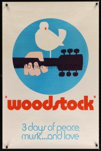 7f053 WOODSTOCK teaser 1sh '70 classic rock & roll concert, great Arnold Skolnick artwork!