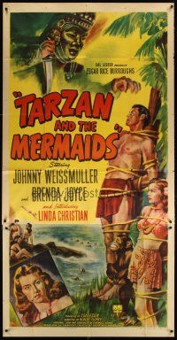 7g072 TARZAN & THE MERMAIDS style A 3sh '48 art of Johnny Weissmuller tied to tree, Joyce, Christian