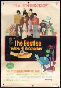 7g129 YELLOW SUBMARINE linen 40x60 '68 great psychedelic art of Beatles John, Paul, Ringo & George!
