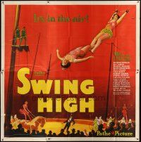 7g058 SWING HIGH 6sh '30 incredible circus stone litho art of trapeze girls under the big top!