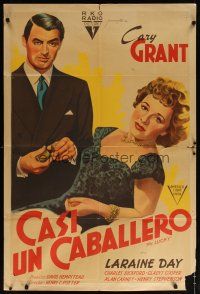 7g096 MR. LUCKY Argentinean '43 art of Cary Grant with stack of gambling chips & Laraine Day!