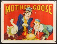 7g116 MOTHER GOOSE linen stage play British quad '30s cool stone litho of mom, goose & golden egg!