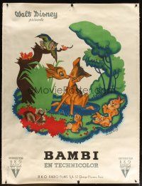 7g137 BAMBI linen French 1p '47 Disney cartoon classic, wonderful different art by Bernard Lancy!