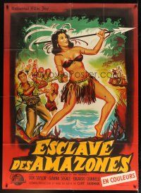 7g048 LOVE-SLAVES OF THE AMAZONS French 1p '57 Constantine Belinsky art of sexy female native!
