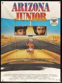 7g051 RAISING ARIZONA French 1p '87 Coen Brothers, Nicolas Cage, different art of baby on car hood!