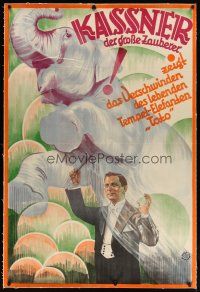 7g124 KASSNER linen German magic poster '31 wonderful artwork of the magician & vanishing elephant!