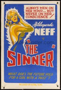 7g117 SINNER linen Canadian 1sh '54 she always has men on her mind but not on her conscience!