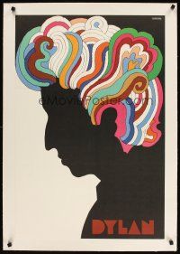 7g114 DYLAN linen 22x33 music poster '67 colorful silhouette art of Bob by Milton Glaser!