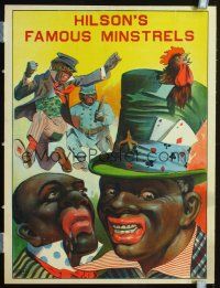 7g013 HILSON'S FAMOUS MINSTRELS 20x26.5 minstrel show poster c1900s wacky stone litho gambling image