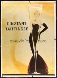 7g123 L'INSTANT TAITTINGER linen 47x66 French advertising poster '88 art of sexy woman & champagne!
