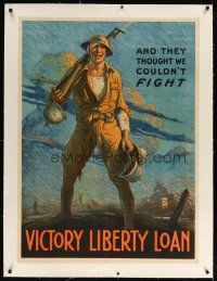 7g127 VICTORY LIBERTY LOAN linen 31x42 WWI war poster '17 great soldier art by Clyde Forsythe!