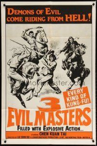 7h019 3 EVIL MASTERS 1sh '80 every kind of kung-fu, cool action artwork!