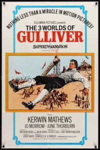 7h020 3 WORLDS OF GULLIVER 1sh R74 Ray Harryhausen fantasy classic, art of giant Kerwin Mathews!