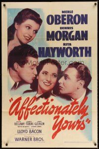 7h035 AFFECTIONATELY YOURS 1sh '41 Rita Hayworth, Merle Oberon between Dennis Morgan & Bellamy!