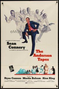 7h049 ANDERSON TAPES 1sh '71 art of Sean Connery & gang of masked robbers, Sidney Lumet