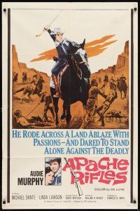 7h057 APACHE RIFLES 1sh '64 Audie Murphy vowed to stop the bloodshed of two warring nations!
