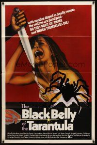7h098 BLACK BELLY OF THE TARANTULA 1sh '72 art of huge spider, terrified girl attacked by knife!