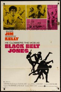 7h099 BLACK BELT JONES 1sh '74 Jim Dragon Kelly, Scatman Crothers, cool kung fu silhouette art!