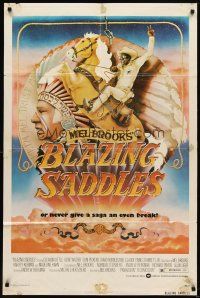7h105 BLAZING SADDLES 1sh '74 classic Mel Brooks western, art of Cleavon Little by Alvin!