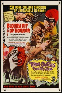 7h110 BLOODY PIT OF HORROR/TERROR-CREATURES FROM GRAVE 1sh '67 bone-chilling, unbearable horror!
