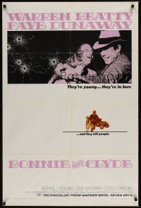 7h119 BONNIE & CLYDE 1sh '67 notorious crime duo Warren Beatty & Faye Dunaway!