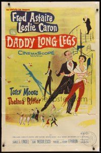 7h209 DADDY LONG LEGS 1sh '55 wonderful art of Fred Astaire in tux dancing with Leslie Caron!