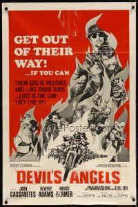 7h240 DEVIL'S ANGELS 1sh '67 Corman, Cassavetes, their god is violence, lust the law they live by!