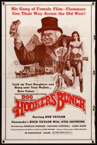 7h254 DOC HOOKER'S BUNCH 1sh '76 Dub Taylor & his gang of sexy female film-flammers!