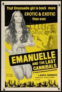 7h285 EMANUELLE & THE LAST CANNIBALS 1sh '82 artwork of super-sexy Laura Gemser!