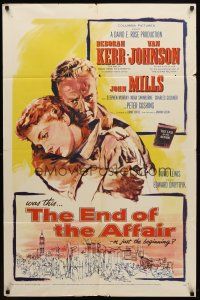 7h294 END OF THE AFFAIR 1sh '55 romantic artwork of Deborah Kerr & Van Johnson!