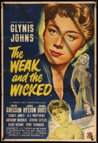 7h012 WEAK & THE WICKED English 1sh '54 artwork of Glynis Johns & sexiest bad girl Diana Dors!