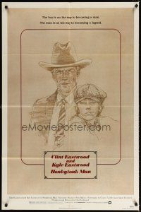 7h439 HONKYTONK MAN 1sh '82 cool art of Clint Eastwood & his son Kyle Eastwood by J. Isom!